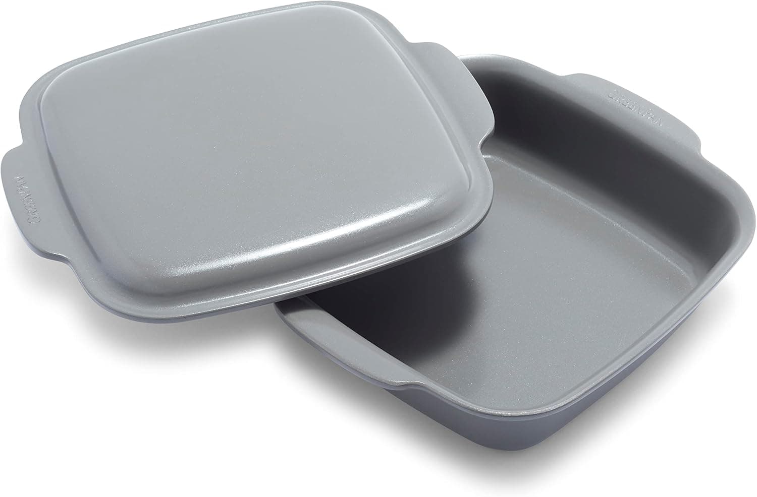 GreenPan Premiere Ovenware Healthy Ceramic Nonstick 8" Square Cake Baking Pan with Lid, Cast Aluminum, Warp-Free, Oven and Broiler safe to 600F,Dishwasher Safe, PFAS-Free, Gray