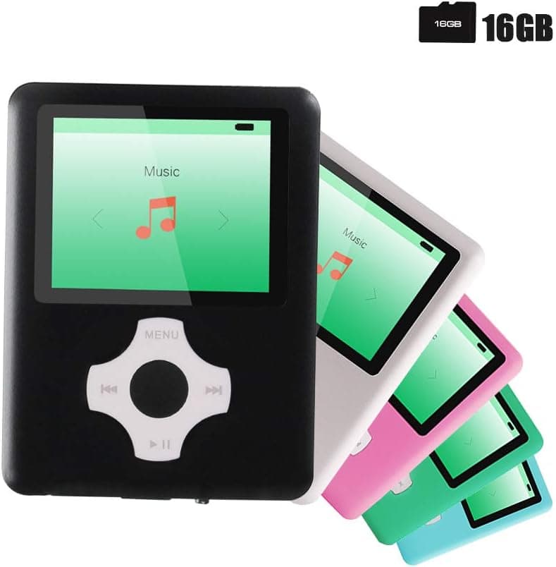 Ultrave MP3/MP4 Player with 16G SD Card, Portable Lossless Sound Player, Rechargeable MP3 Player, Also Support Ebook, Image, 1.8 inches LCD Screen MP3 Music Player - White-on-Black