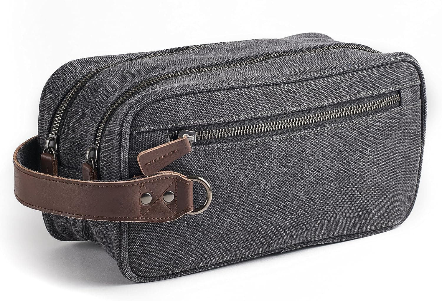 Mens Toiletry Bag – Canvas Vintage Dopp Kit, Genuine Leather, 3 Compartments, for Travel, Gym, Shaving and Grooming, by Farallon Outfitters
