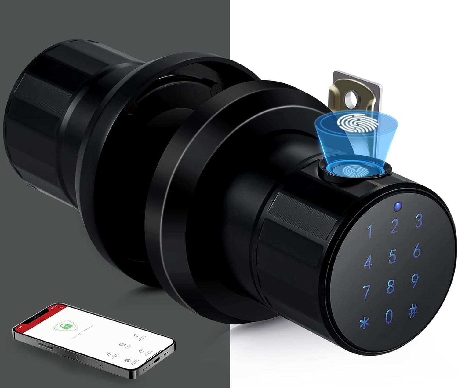 Fingerprint Door Lock, Keyless Entry Door Lock with 5 Way to Unlock(App/Fingerprint/Password/Key/Ekey), 255 Users and Smart Unlocking Records Management, Passage Mode, Low Battery Alarm, Auto Lock