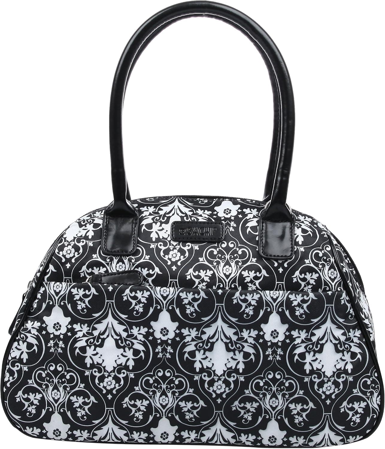 Sachi Insulated Fashion Lunch Tote, Black and White Scroll