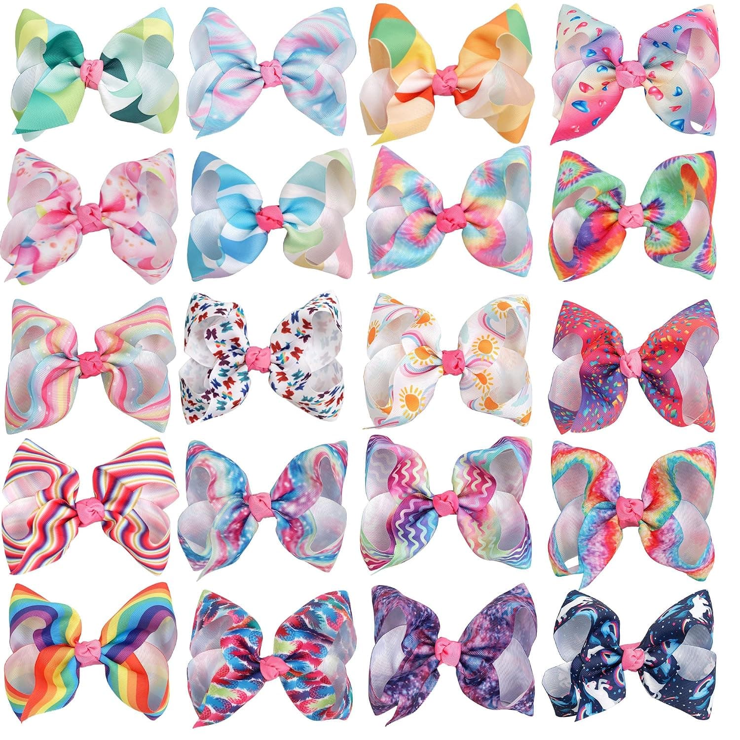 DeD 20 PCS 6" Large Big Hair Bows for Girls Grosgrain Ribbon Rainbow Bow with Alligator Clips Hair Accessories for Toddler Teens Kids