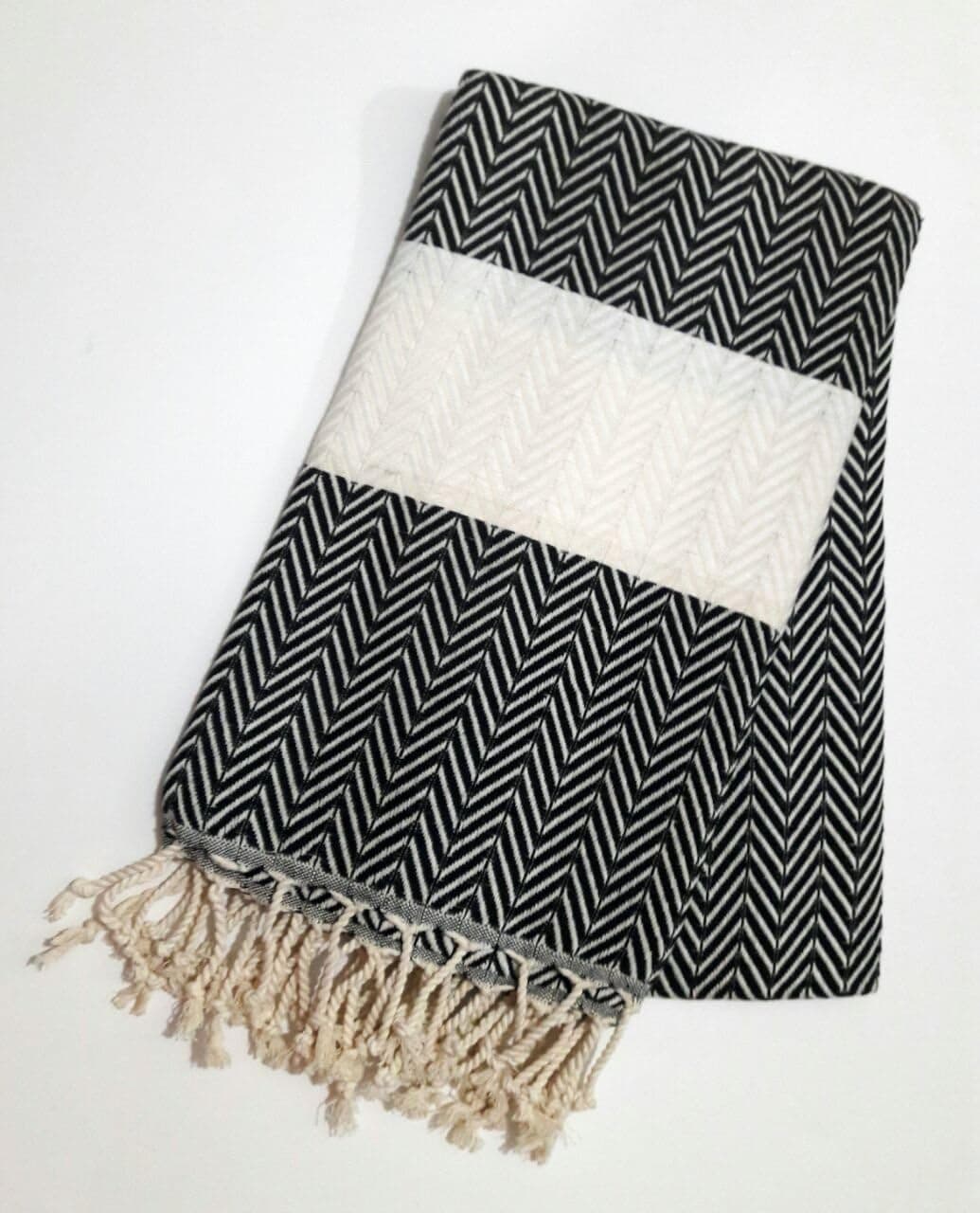 paramus Turkish Cotton Bath Beach Hammam Towel Peshtemal Blanket (Black-White, 1)
