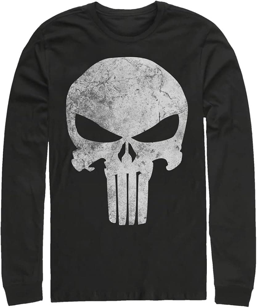 Marvel Big & Tall Classic Punisher Distresskull Men's Tops Long Sleeve Tee Shirt