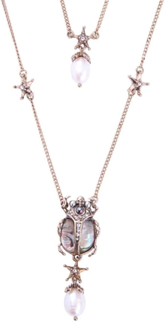 NORTHSTAR PEARLS AND JEWELRY: Beetle Scarab Insect Fashion Necklace for Adults Vintage Gold-Tone, Victorian Style. A Skull and Stars Necklace.