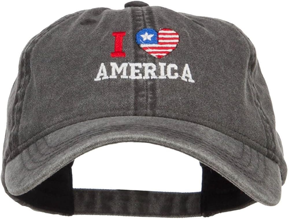 I Love America Embroidered Washed Cap