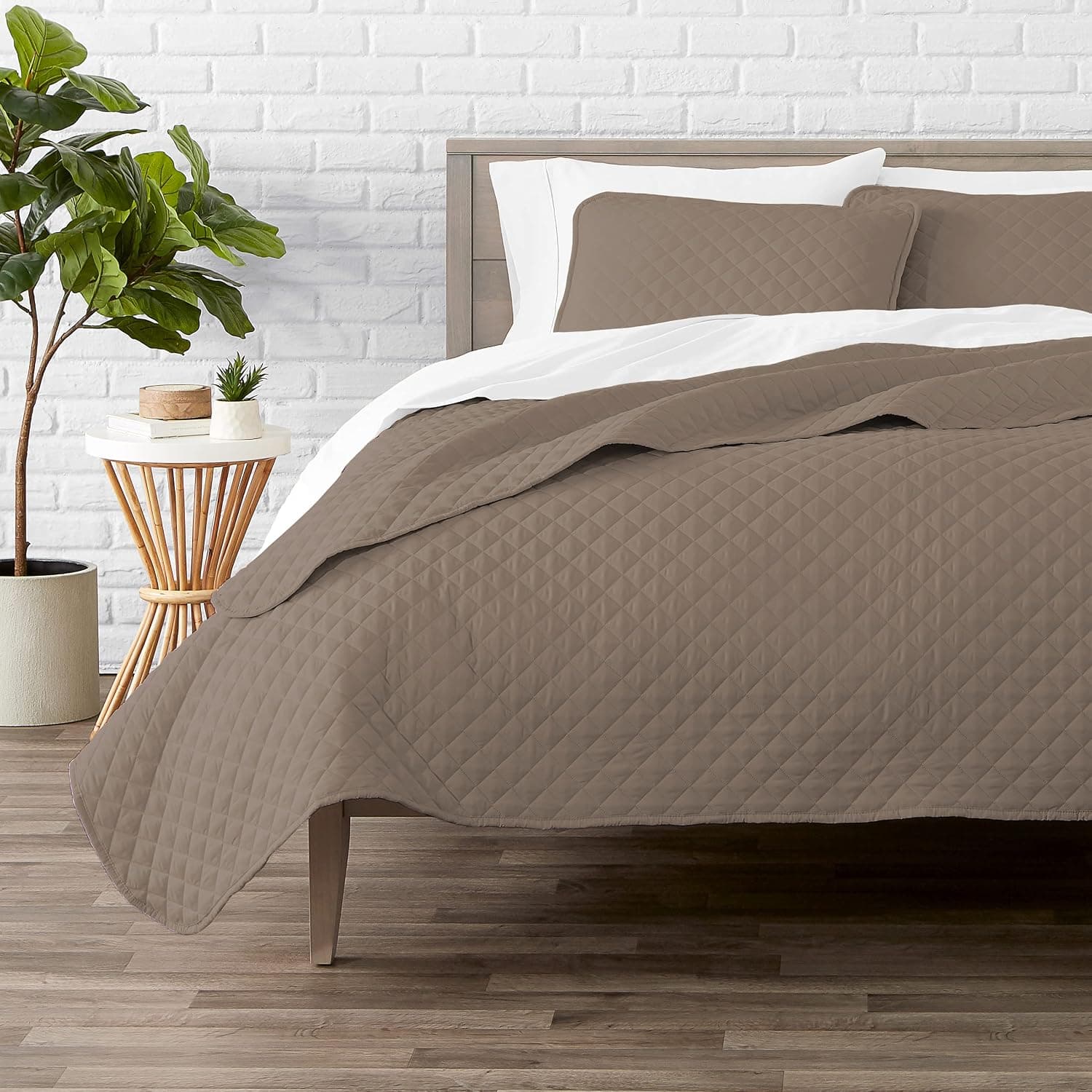Bare Home Premium 3 Piece Quilt Set - Full/Queen Size - Coverlet Set - Diamond Stitched Bedspread - Ultra-Soft Luxurious Lightweight All Season Bedspread (Full/Queen, Taupe)