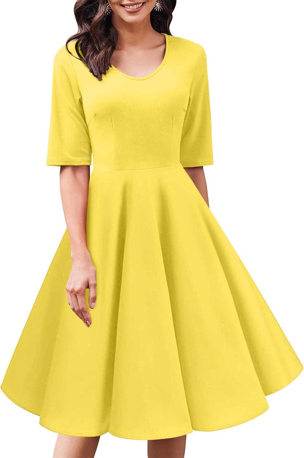 ELESOL Women's 1950s Retro Vintage Dress Cocktail Party Swing Half Sleeve Casual A Line Tea Dress S-XXXL