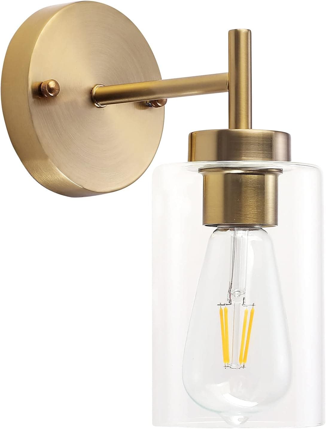 ETONIMERR Brushed Gold Wall Sconce, Vintage Indoor Brass Bathroom Vanity Light Fixture 1-Light with Glass Shade Industrial Antiqued Gold Wall Light Fiture for Living Room Bedroom Entry Hallway