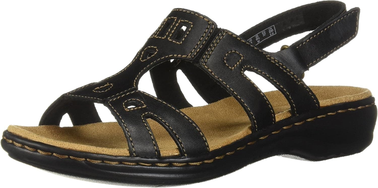 Clarks womens Leisa Annual flats sandals, Black, 6.5 Wide US