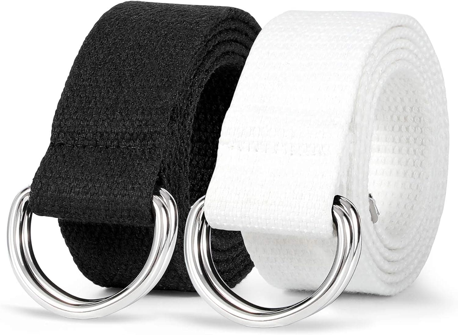 LEACOOLKEY Men Women Double D Ring Canvas Belt with Sliver Buckle Casual Web Fabric Belts Military Belt for Men