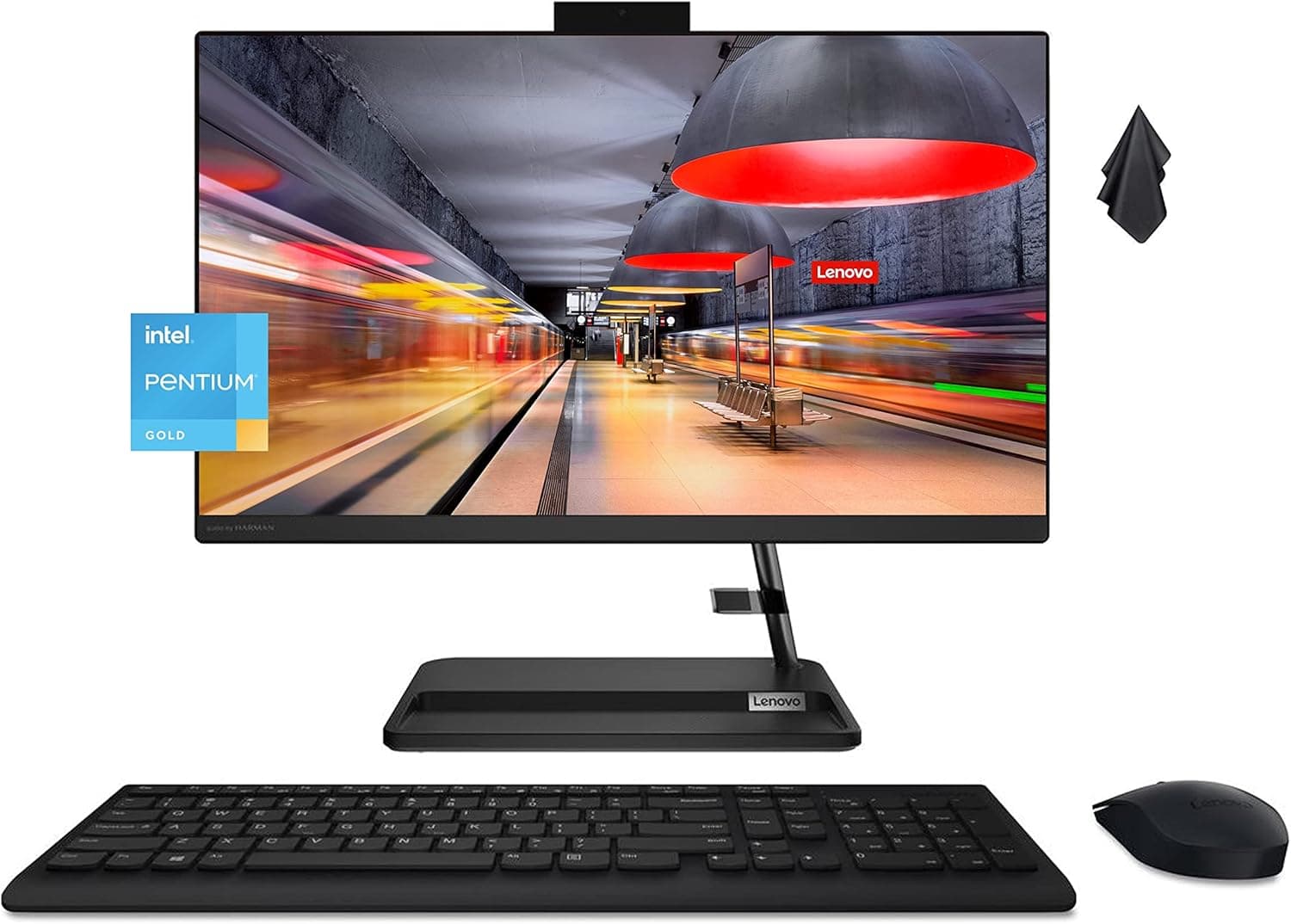 2022 Lenovo IdeaCentre 22" FHD All-in-One Desktop Computer, Intel Pentium Gold 7505, DVD-RW, Webcam, Wireless Keyboard & Mouse, Windows 11 Home, Black (16GB RAM | 1 TB SSD)