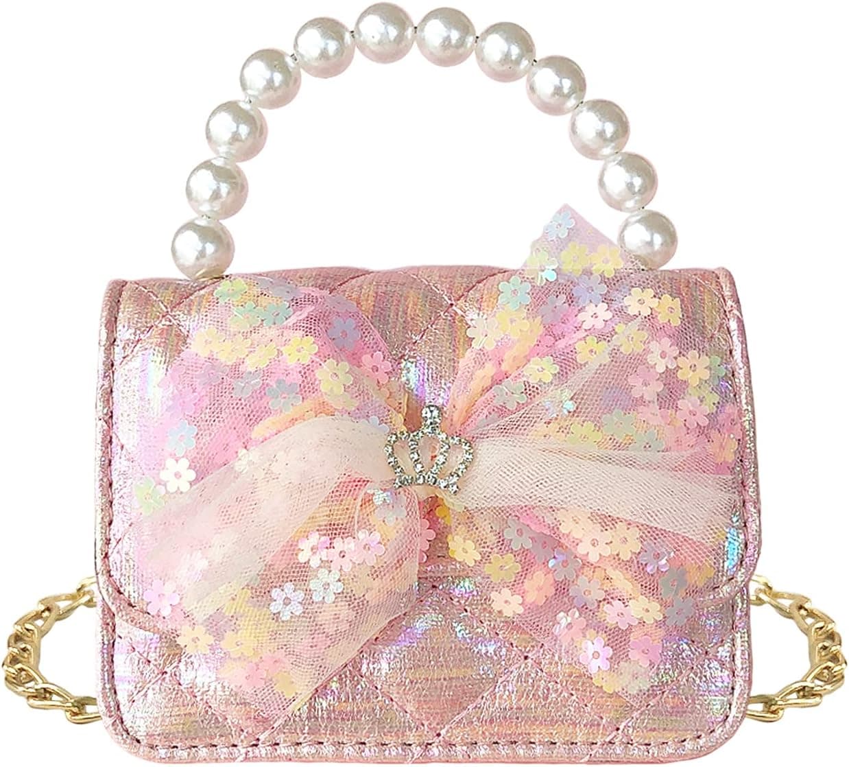 EleMirsa Little Girl Handbag Purse for Kids Toddlers Princess Pretend Play Dress Up Handbag, Light Pink