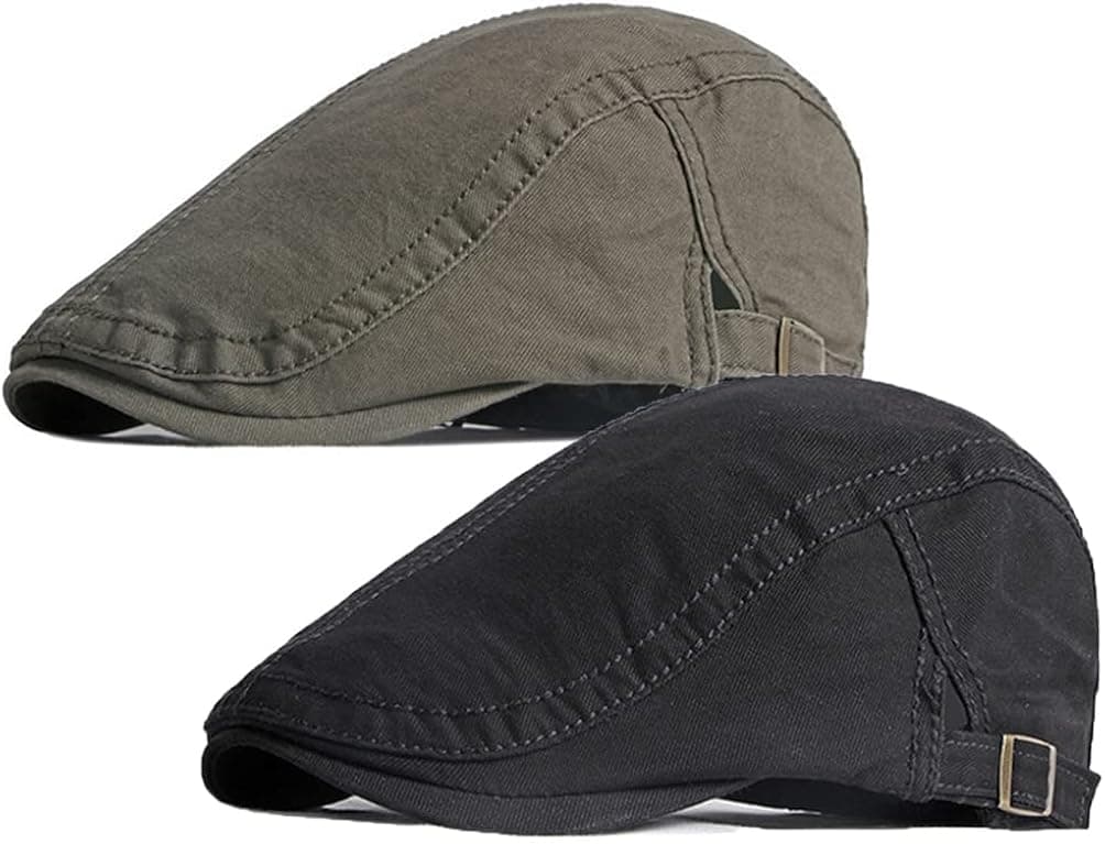 2 Pack Men's Cotton Flat Cap Ivy Gatsby Newsboy Cabbie Caps Hunting Hat