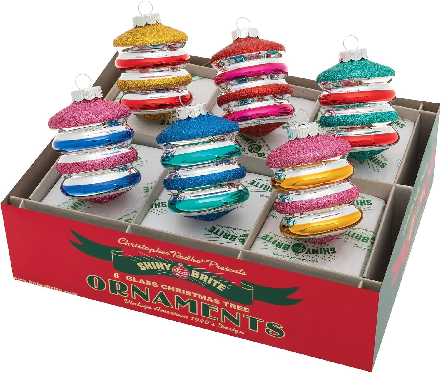 Shiny Brite Christmas Confetti 6 Count 3.25" Decorated Lanterns