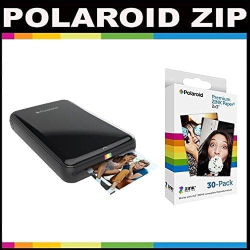 Polaroid Zip Mobile Printer Zink Zero Ink Printing Technology - with Polaroid 2x3 inch Premium Zink Photo Paper (30 Sheets)- Black