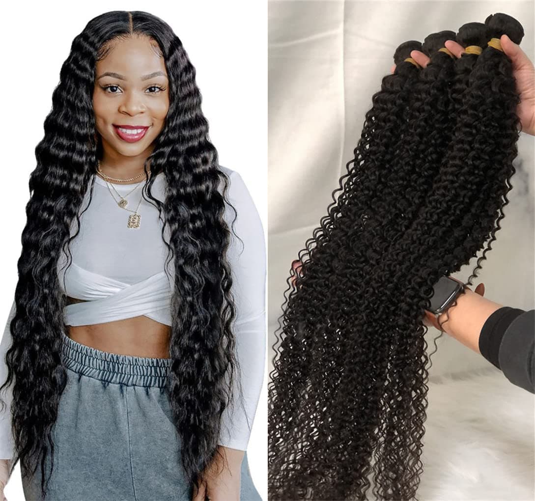 Deep Wave Bundles Human Hair 4 Bundles (12 14 16 18 inches) 10A Brazilian Virgin Human Hair Deep Wave Bundles Natural Color 100% Unprocessed Brazilian Human Hair Weave Extensions