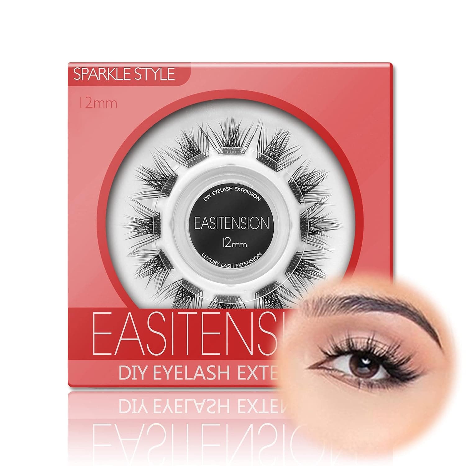DIY Eyelash Extension, 3D Effect Individual Melt Flare Lash Cluster Natural Lashes Set, Home Eyelash Extension, D curl Lashes Pack 12mm,14mm (12MM-Sparkle)
