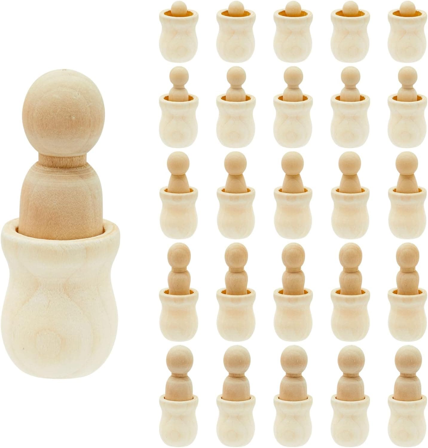 50 Pieces Unfinished Wood Peg Dolls with Nesting Cases, Wooden People Figures for Painting (5 Sizes)