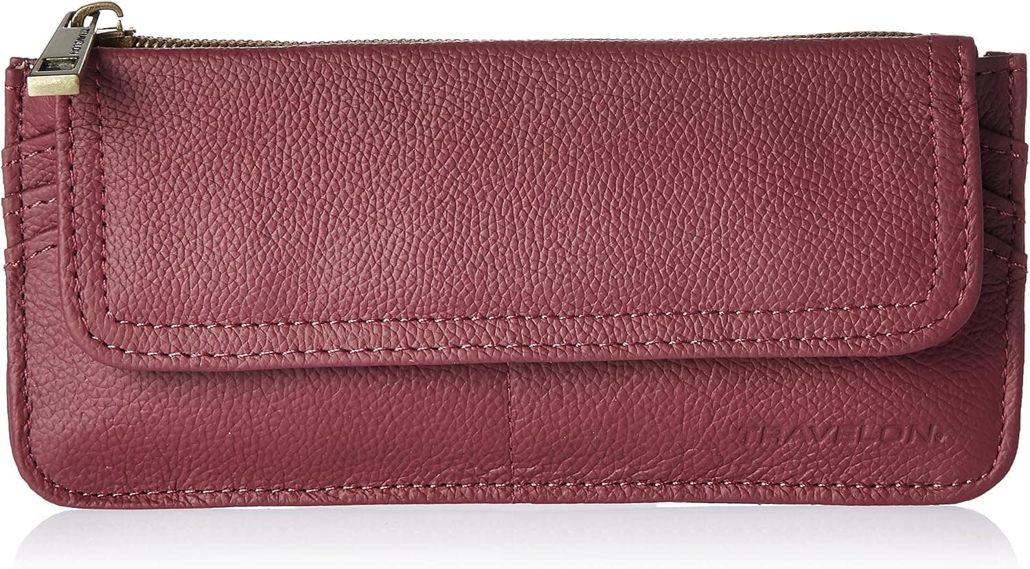 Travelon Women's RFID Blocking Leather Slim Wallet, Berry, One Size