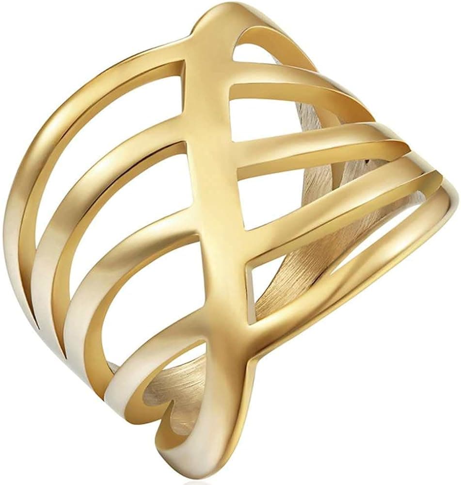 Stainless Steel Braided Knot Waved Net Style Wedding Promise Anniversary Ring