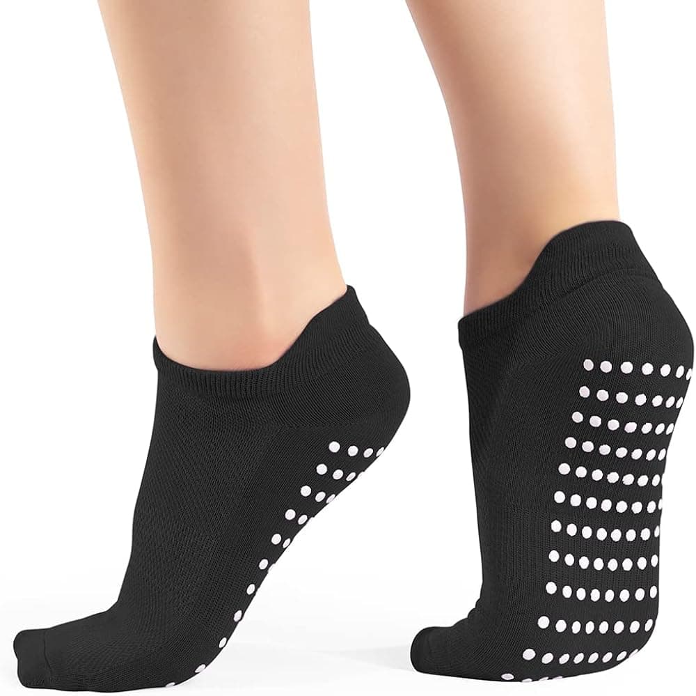 ATA Pilates Grip Socks for Women, Non-Slip Socks with Grippers for Yoga Barre Hospital, 3 Pairs Size 6-10