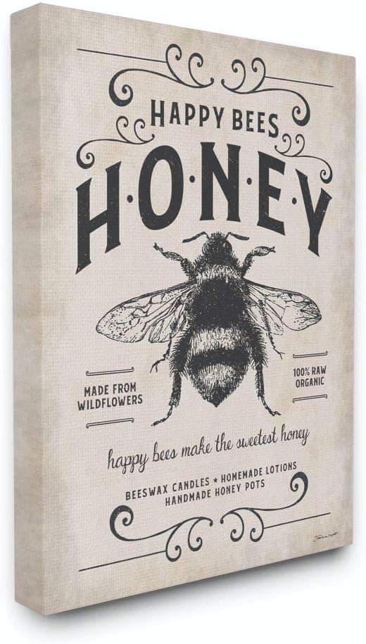 Stupell Industries Honey Bee Rustic Farm Textured Word Design Canvas Wall Art, 24 x 30, Multi-Color