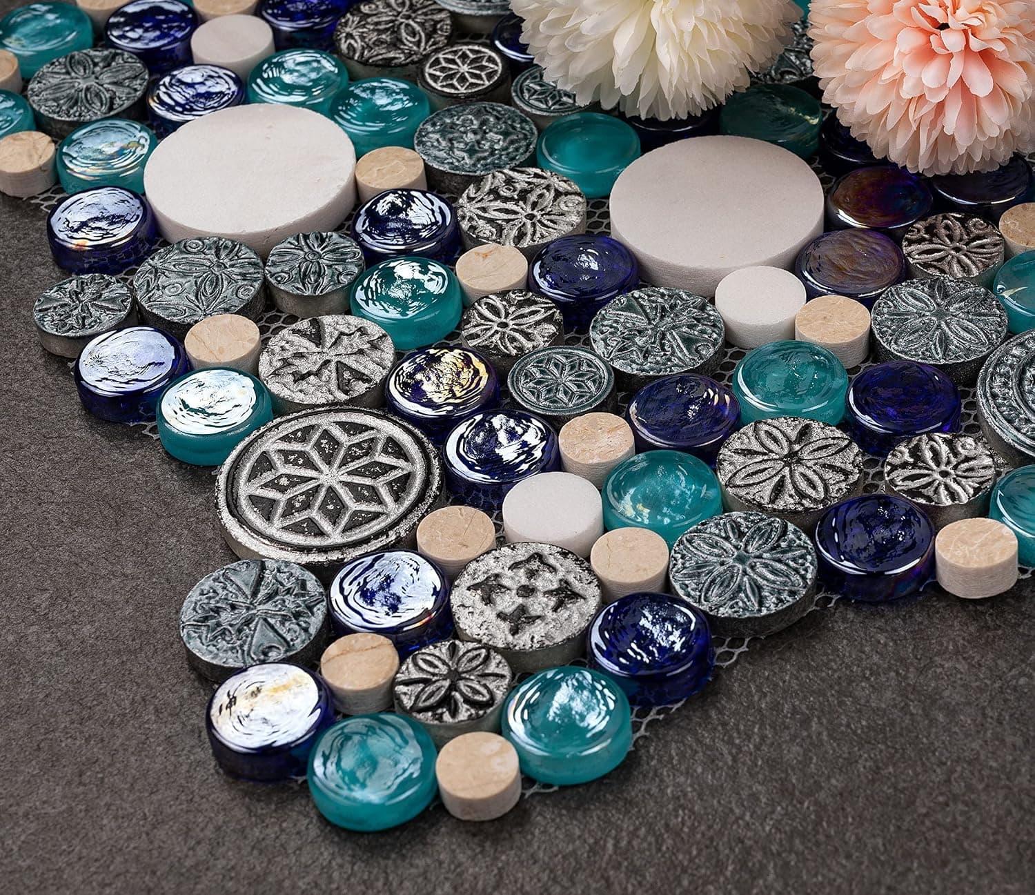 12-in x 12-in Vintage Blue Round Mosaic