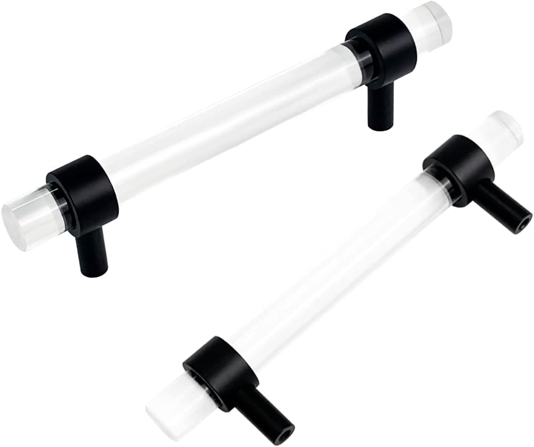 Hiili & Kaala 6 Pack Acrylic Drawer Pulls 5in Black Cabinet Pulls Acrylic Handles for Kitchen Cabinets Black Dresser Drawer Handles Clear Glass Cabinet Handle Pull