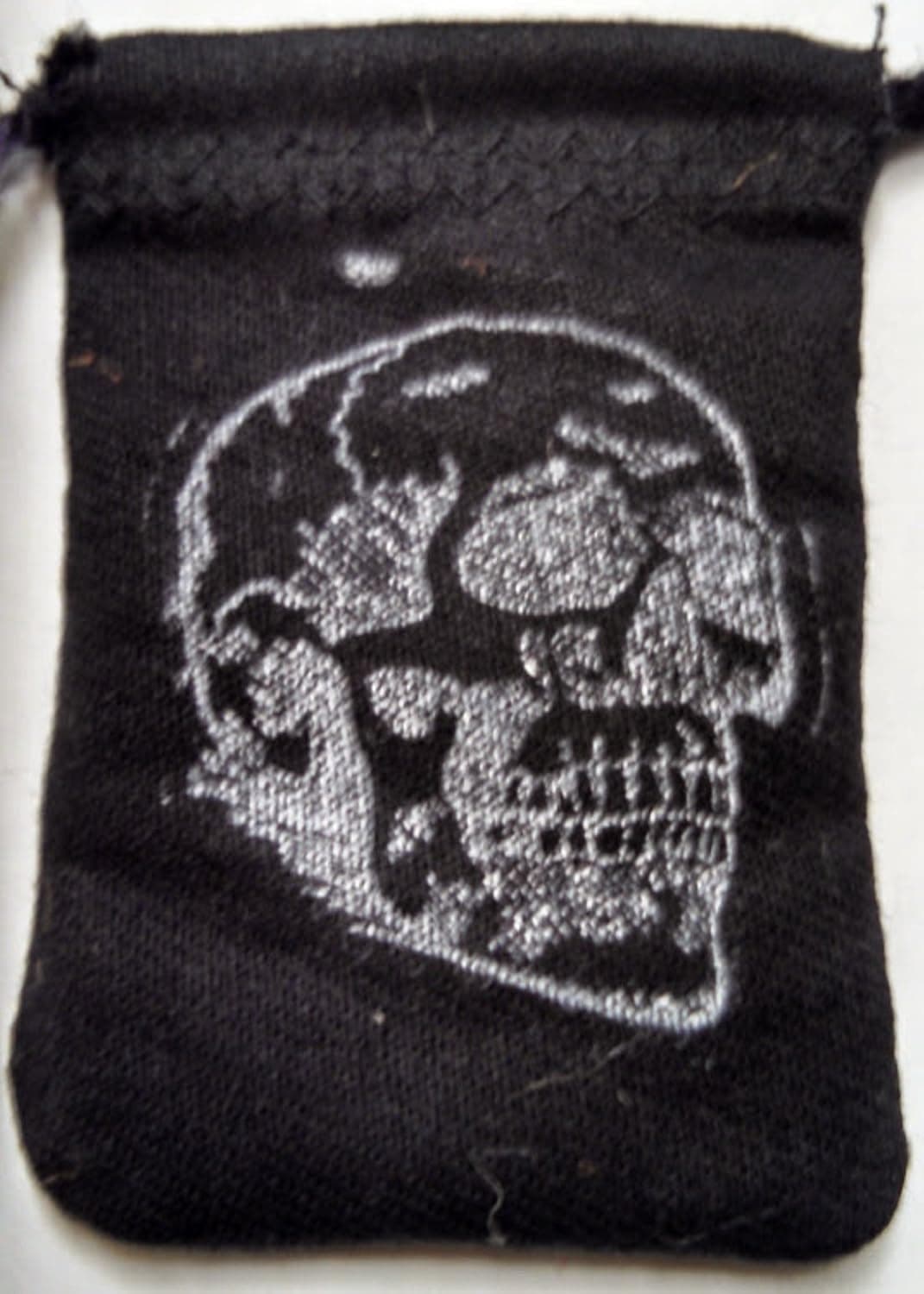 Small Pull Tie Bag Black with White Skull