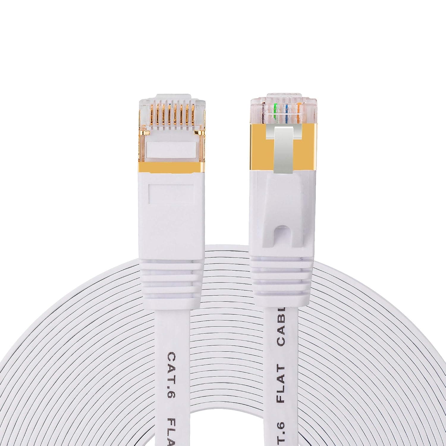 Cat 6 Ethernet Cable 200 ft, Flat Long Internet Cable with Gold-Plated RJ45 Connectors, High Speed White LAN Cable with Clips & Straps