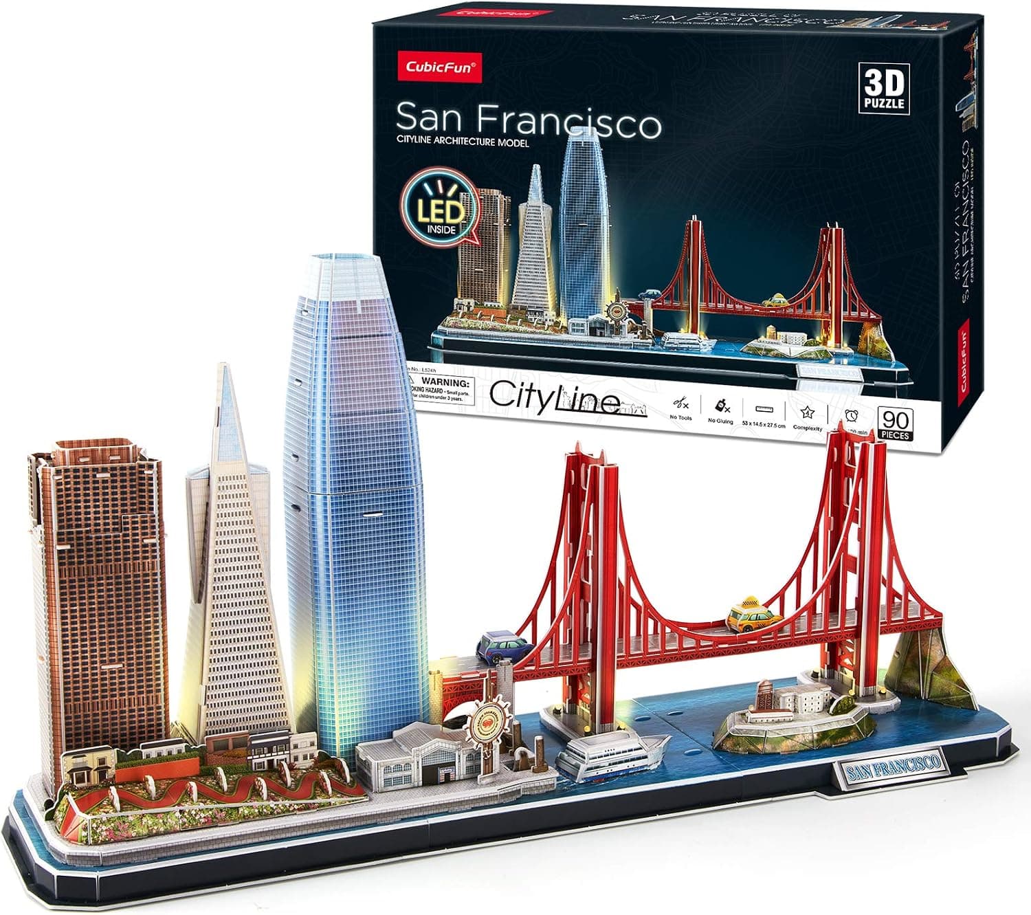 CubicFun 3D Puzzles for Kids Ages 8-10 LED San Francisco Cityline, Arts and Crafts for Kids Ages 8-12 STEM Projects for Kids Ages 8-12 Gifts for 8 Year Old Toys for 8 Year Old Girls Architecture