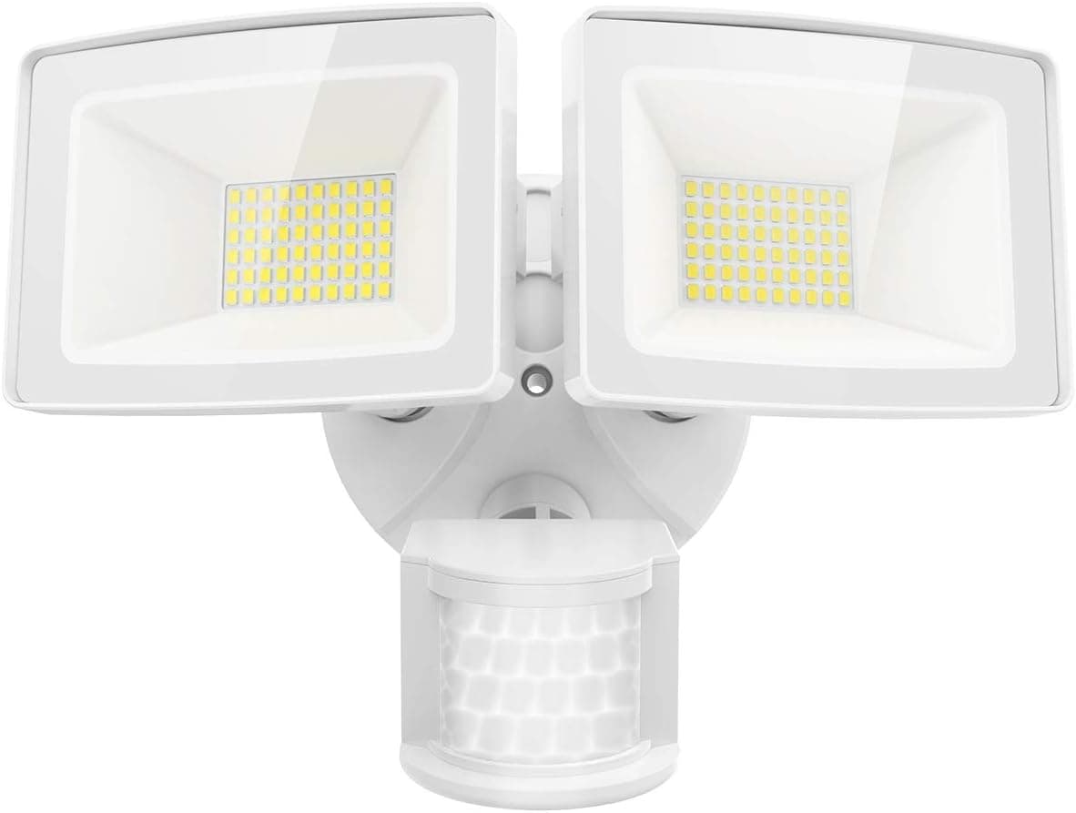 Olafus 50W Flood Lights Outdoor Motion Sensor Light, LED Security Light IP65 Waterproof, 5000LM Motion Activated Light, 3 Head LED Flood Light, 6500K PIR Sensor Lighting for Eave Garage Yard Porch