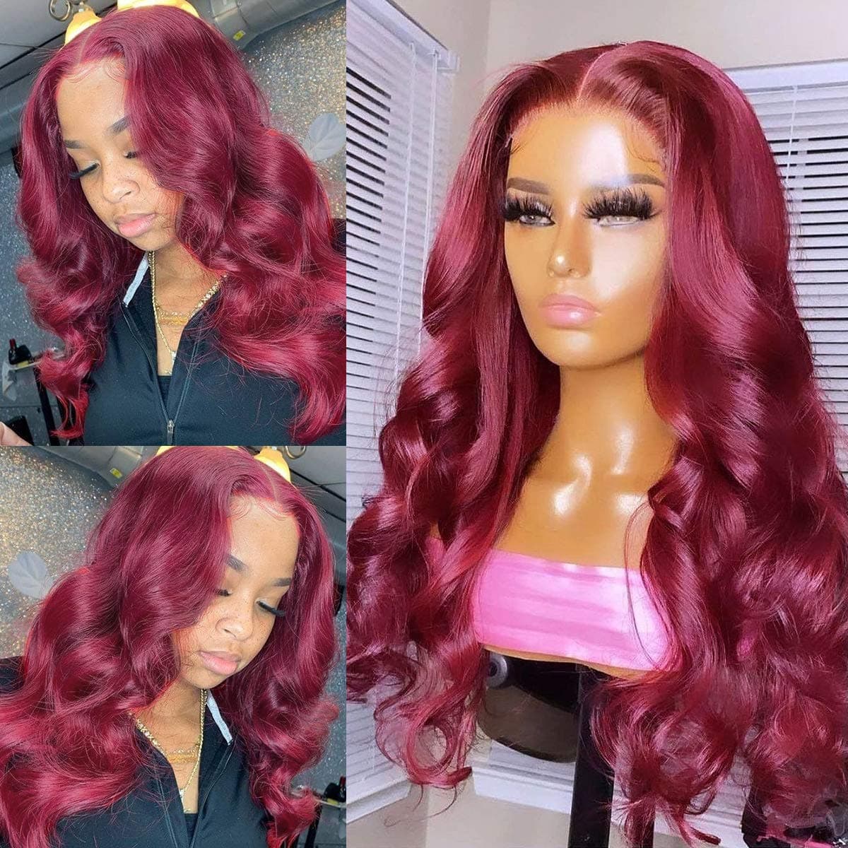 SUPERNOVA Burgundy 99j Lace Front Wigs Human Hair Red Wine 4x4 Body Wave Lace Closure Human Hair Wigs For Black Women 180% Density Pre Plucked Bleached Knots Hair 16 inches