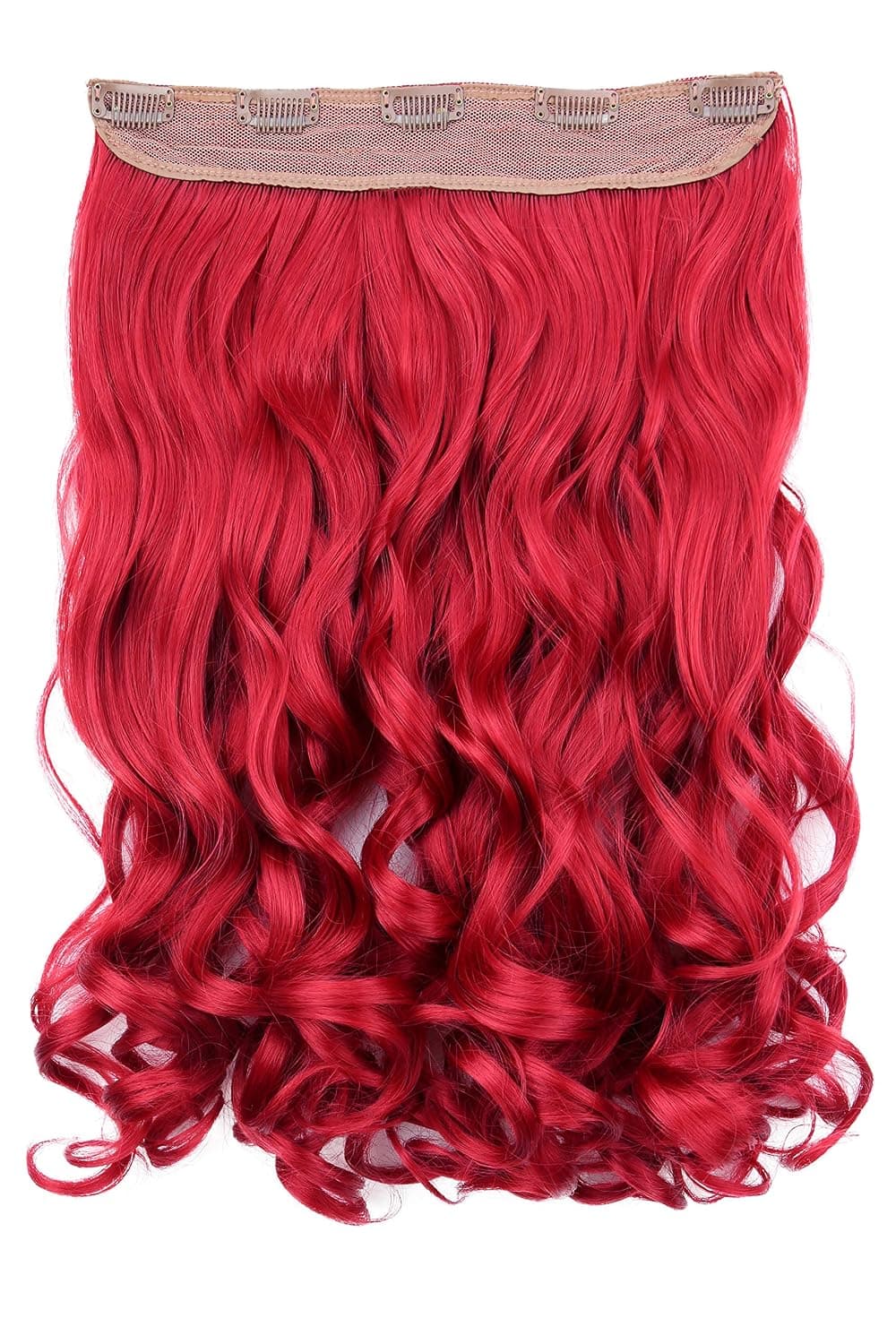 PRETTYSHOP Clip In Hair Extensions Full Head One Piece Hairpiece Wavy Heat-Resisting  22" intense red #3100 C61-1