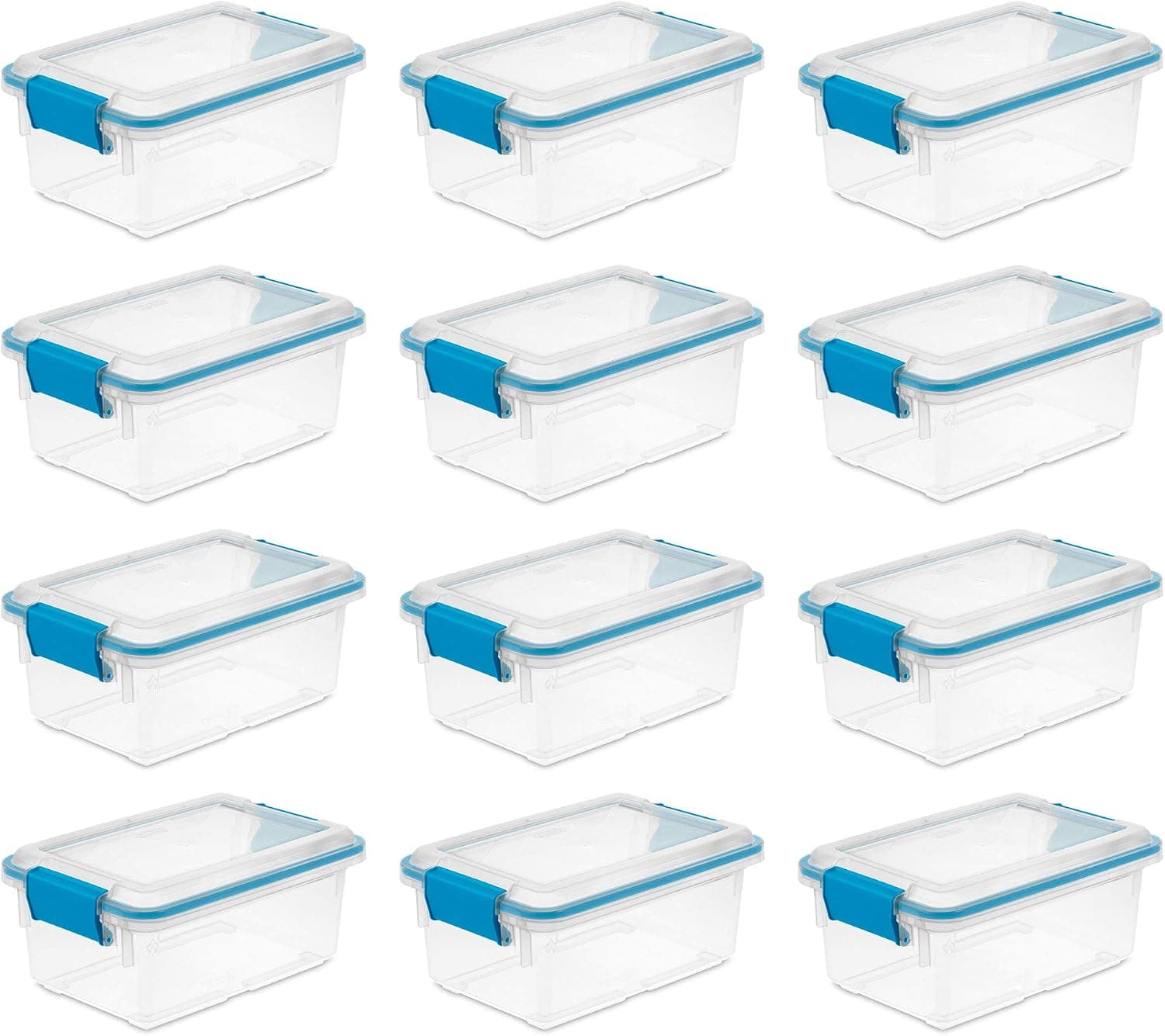 Sterilite 19414306 7.5 Quart Clear Plastic Storage Container Box and Lid with Blue Latches (12 Pack)