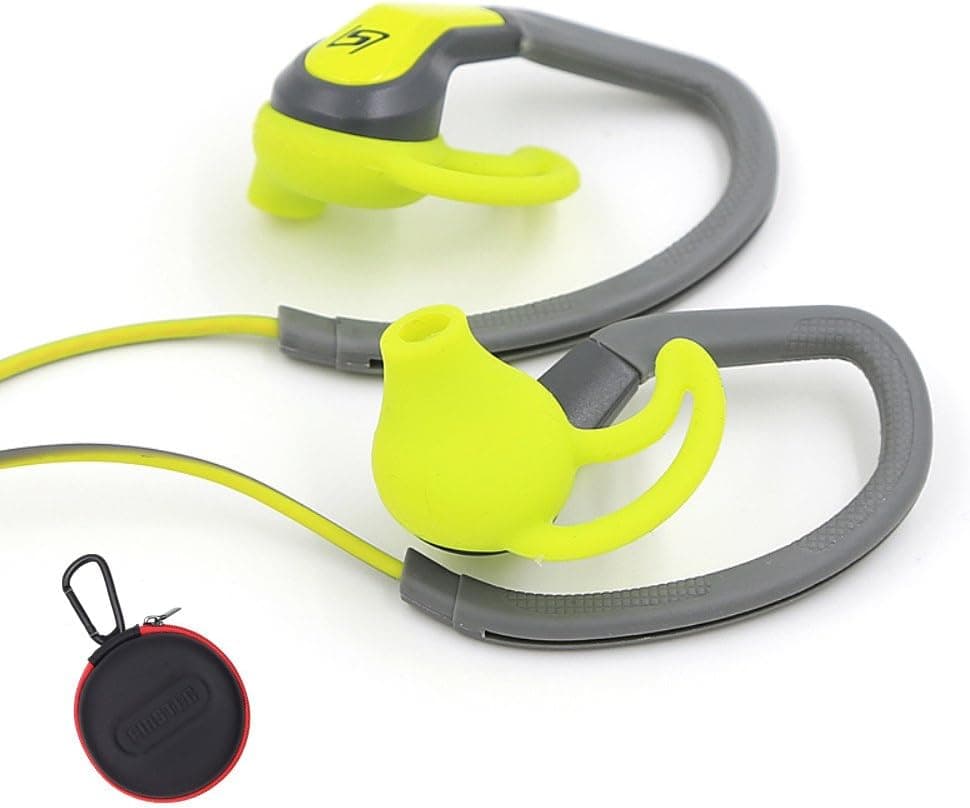 FIRSTEC Sports Earphone in-Ear Green/Grey Sweat and Water Resistant,Stereo Sound for Most Audio Device with in-line Microphone Running and 3.5mm Gold Plated Jack