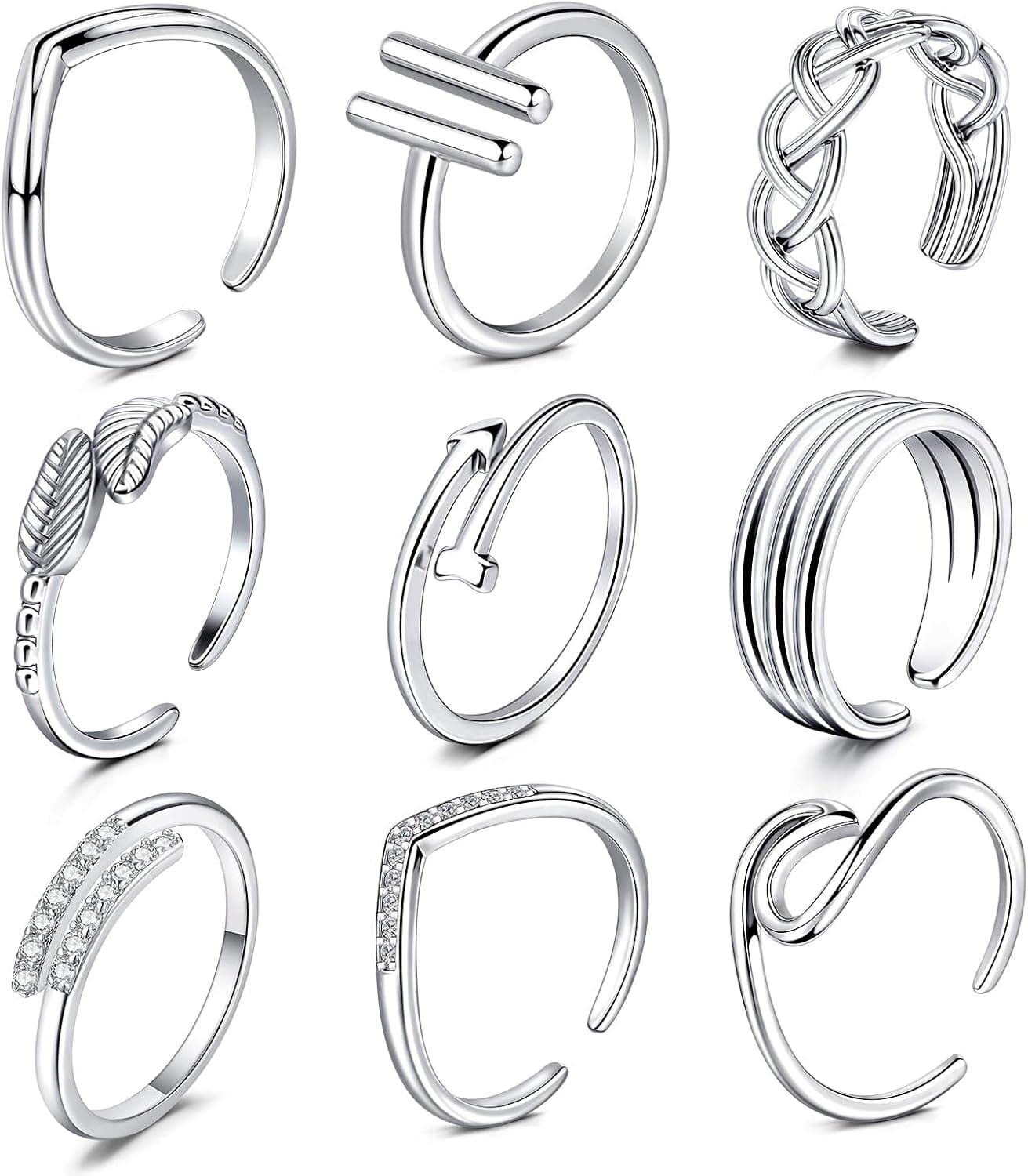 Anicina Toe Rings for Women Various Types Open Band Ring Cute Foot Jewelry Set Tail Ring Summer Beach Adjustable Toe Finger Rings