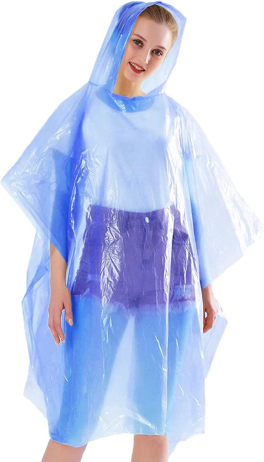 Disposable Rain Ponchos for Adults (4 Pack) 50% Thicker Emergency Ponchos-Clear