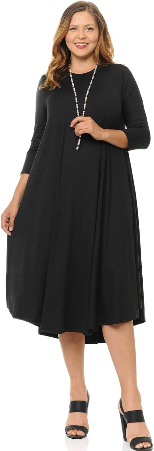 Pastel by Vivienne Women's Swing Midi Dress Plus Size Solid and Floral