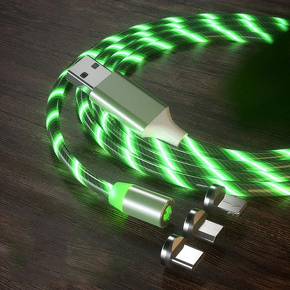 LED Flowing Magnetic Charger Blue Cable Light Up Candy Moving Party Shining Charger Phone Charging Cable