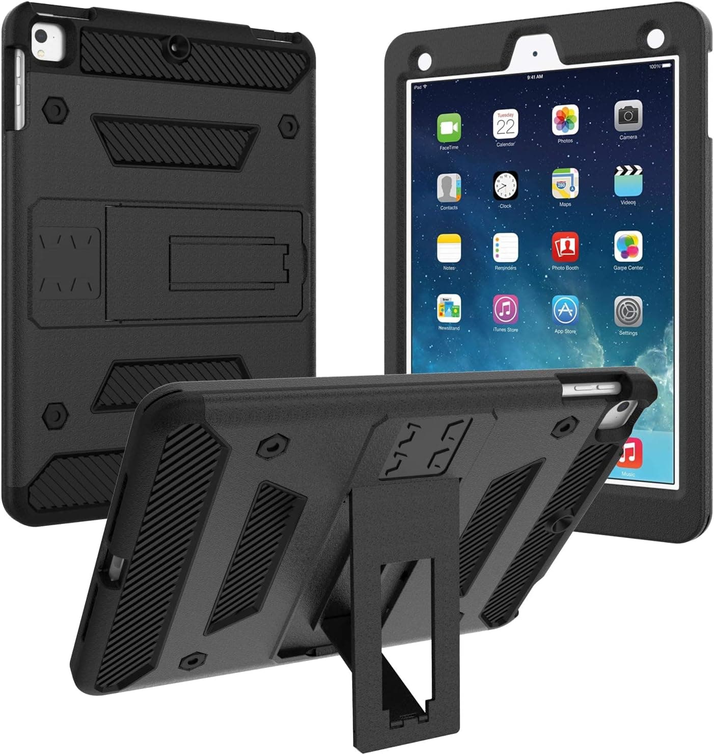 Sanhezhong iPad 5th/6th Generation Cases,Heavy Duty Protection with Kickstand Shockproof Protective Case Cover for Apple iPad 9.7 inch 2017/2018/Air/Air2 (Black)