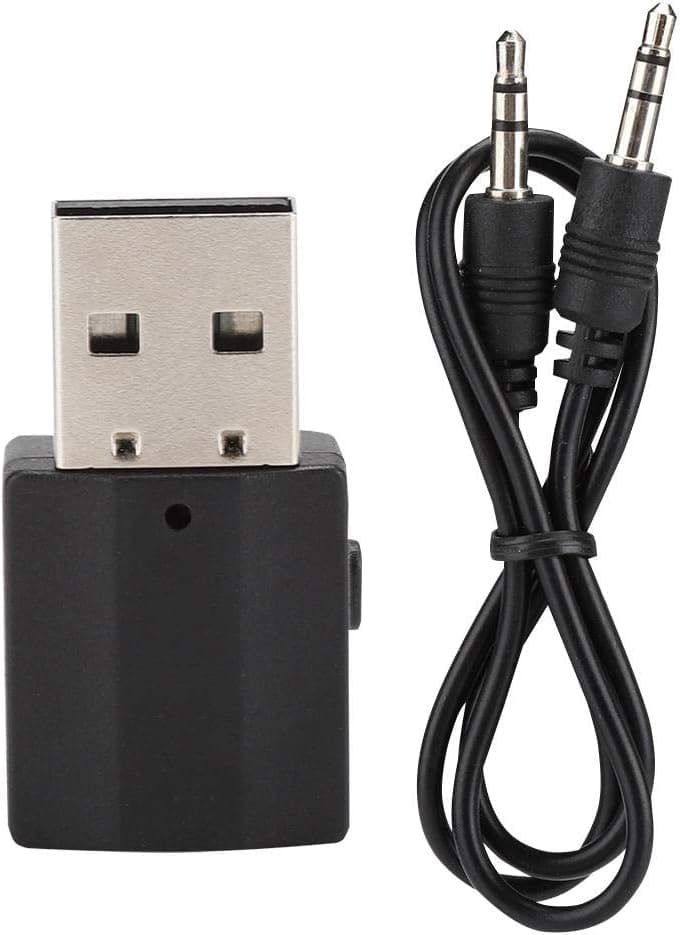 ASHATA Portable Wireless Audio Transmitter and Receiver with 3.5mm Double Headed Audio Cable, 2 in 1 USB Bluetooth Audio Adapter for Home Music Sound System, Computer Laptop Headset Projector