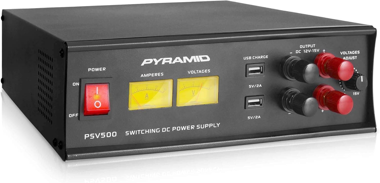 Pyramid Universal Compact Bench Power Supply - 50 Amp Variable Linear Regulated AC to DC Power Converter/Power Supply Adjustable DC Voltage Supply with Amperage Gauge, Volt Meter, USB Port - PSV500