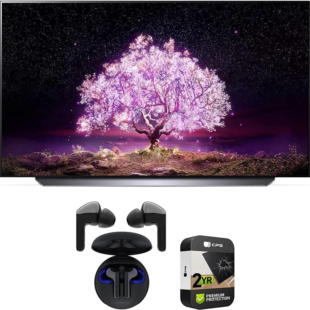 LG OLED55C1PUB 55 Inch 4K Smart OLED TV w/AI ThinQ Bundle with Premium 2YR CPS Enhanced Protection Pack Tone Free HBS-FN6 True Wireless Earbuds Bluetooth Meridian Audio w/UVnano Case