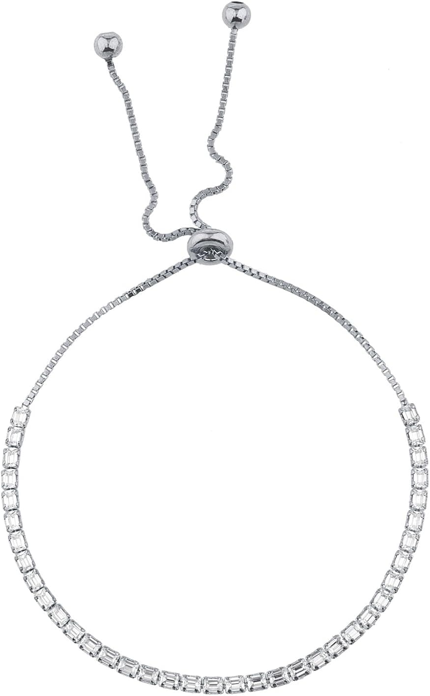 LUX ACCESSORIES SilverTone Baguette Rhinestone Tennis Bracelet Slider Bracelet