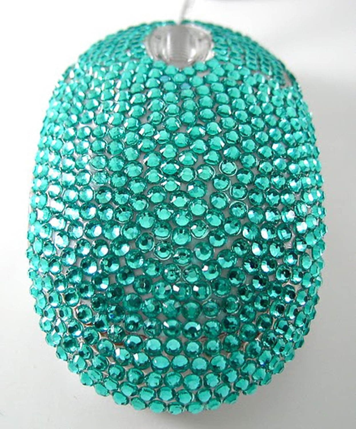 Crystal Case Rhinestone USB Optical LED Scroll Wheel Computer Mouse (Aqua Blue)