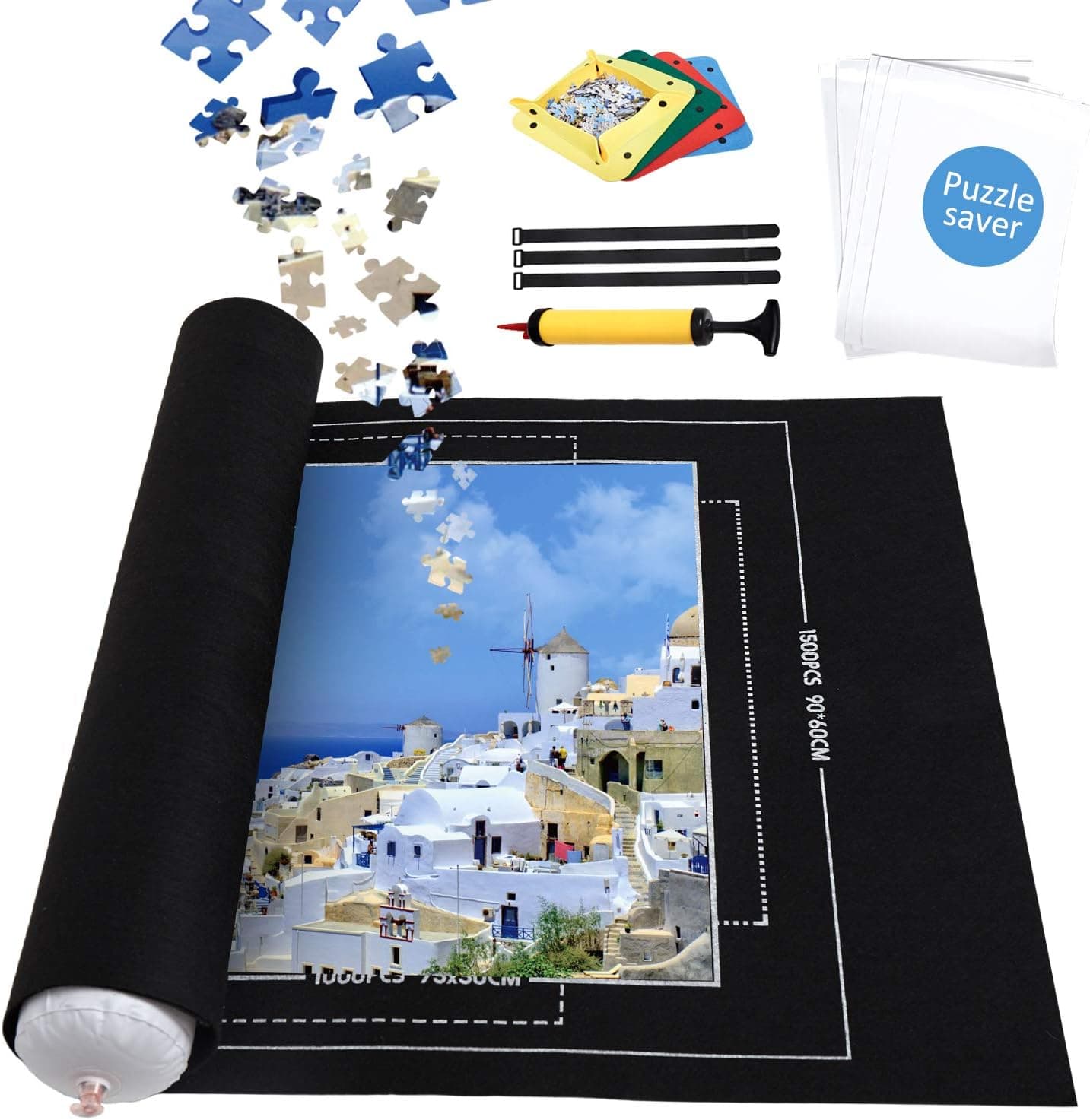 Acstep Jigsaw Puzzle Mat with Puzzle Saver Set-Up to 1500 Pieces Roll Up Puzzle Mat, Puzzle Frame and Puzzle Store Tray. Environmental Friendly Material, Store and Go Puzzles Roll Mat Set