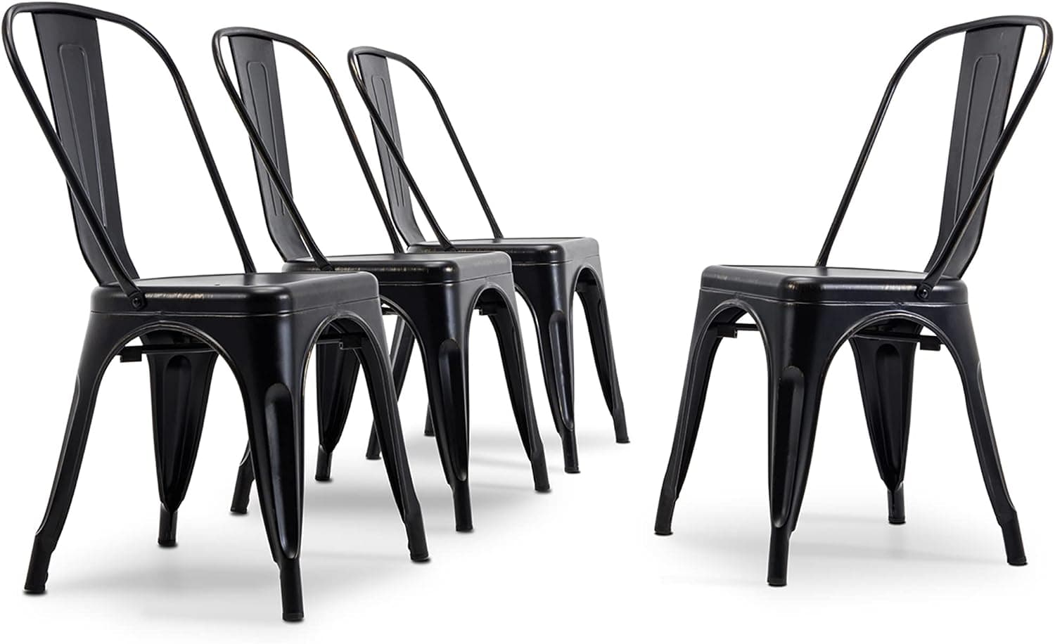 BELLEZE Metal Dining Chairs Set of 4, Stackable Metal Chairs Industrial Vintage Farmhouse Chairs with Detachable Backrest, Weather Resistant Tolix Chair for Indoor Outdoor - Alexander (Antique Black)