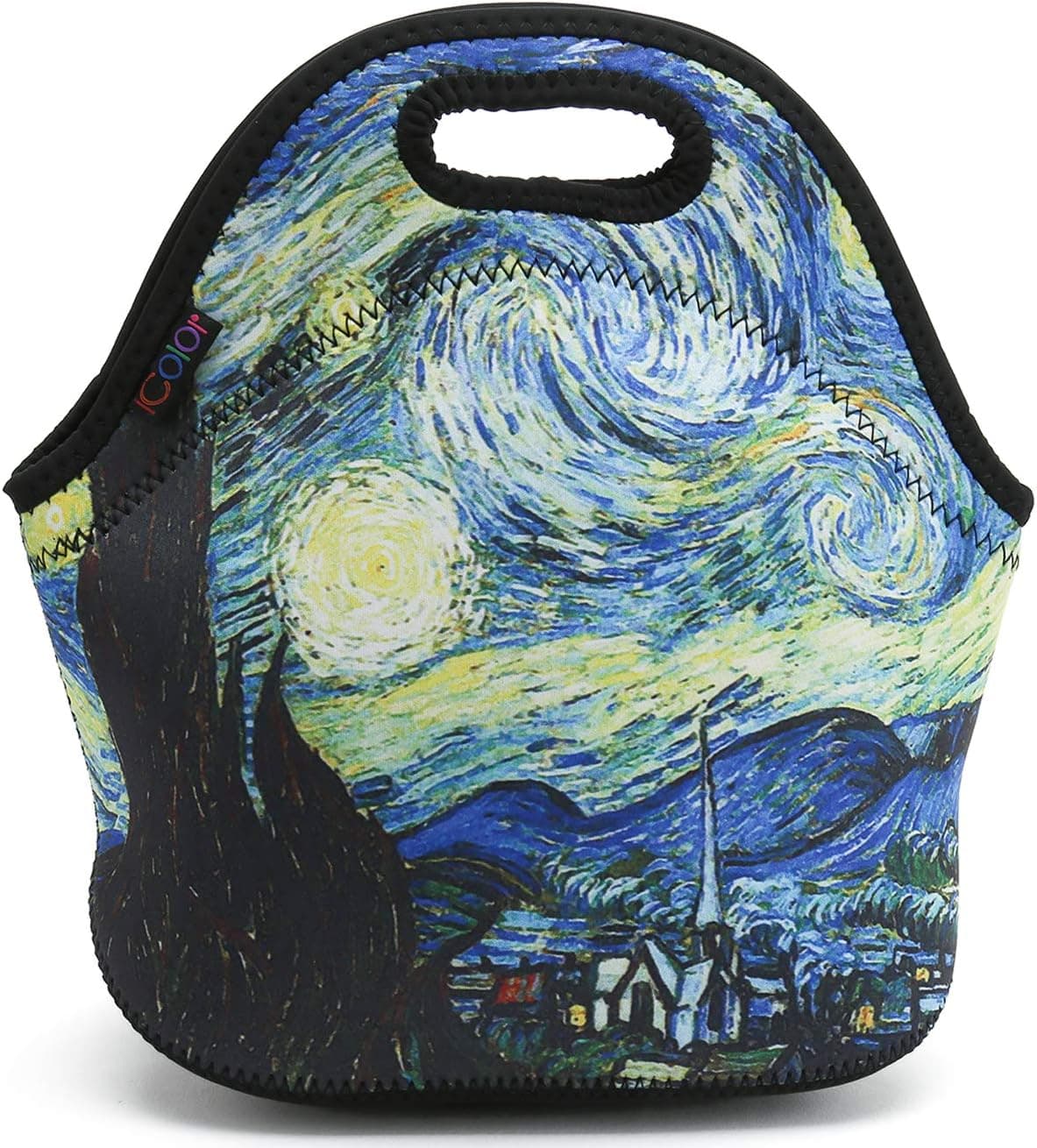 icolor Blue Starry Night Lunch Bag Tote, Soft Insulated Neoprene Food Container, Boys Girls School Office Travel Outdoor Work Lunchbox Handbag, Waterproof Food Storage Carrying Case(F-LB-167)